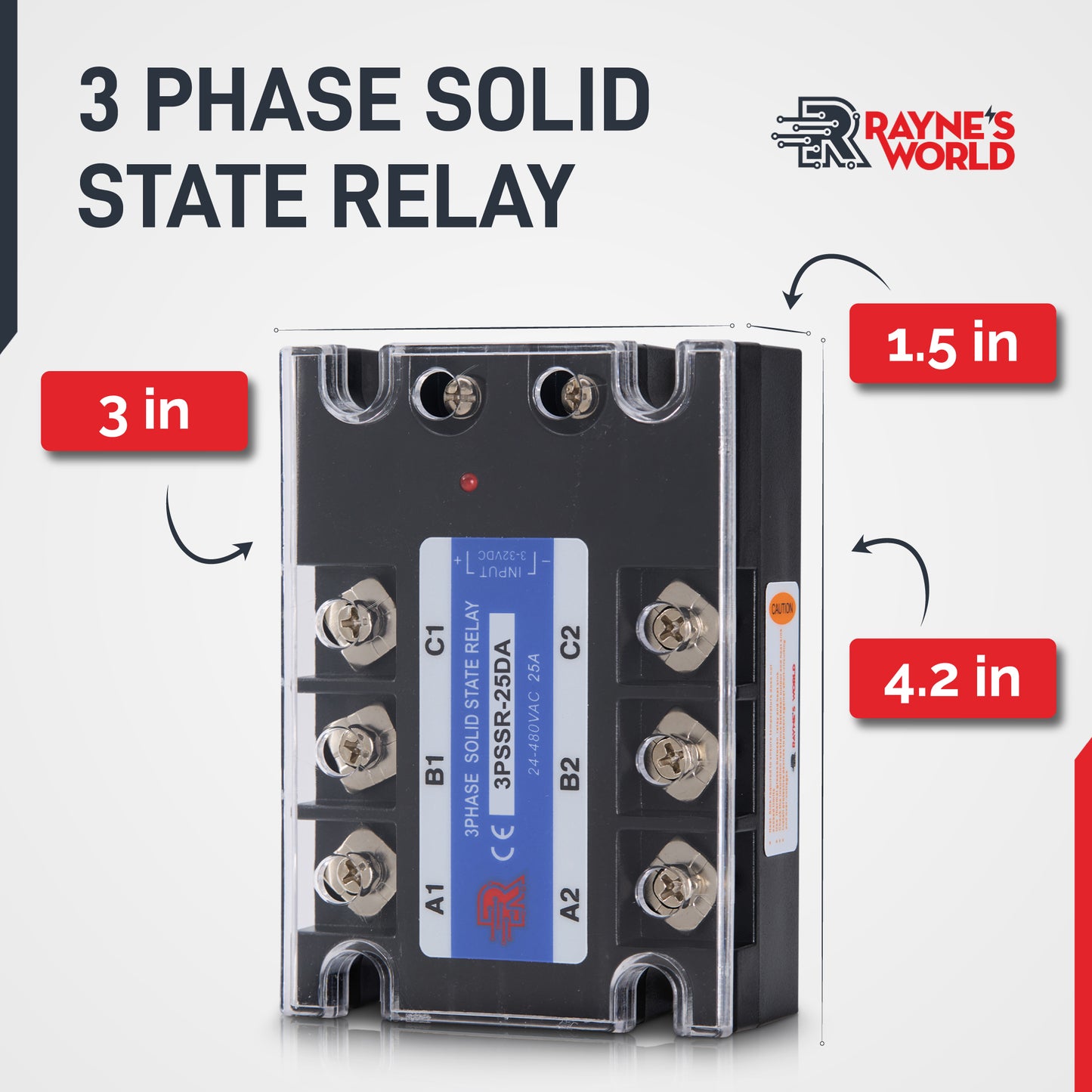 25 Amp DA 3 Phase Solid State Relay Module SSR-DC to AC-3-32VDC Control-24-480VAC Output