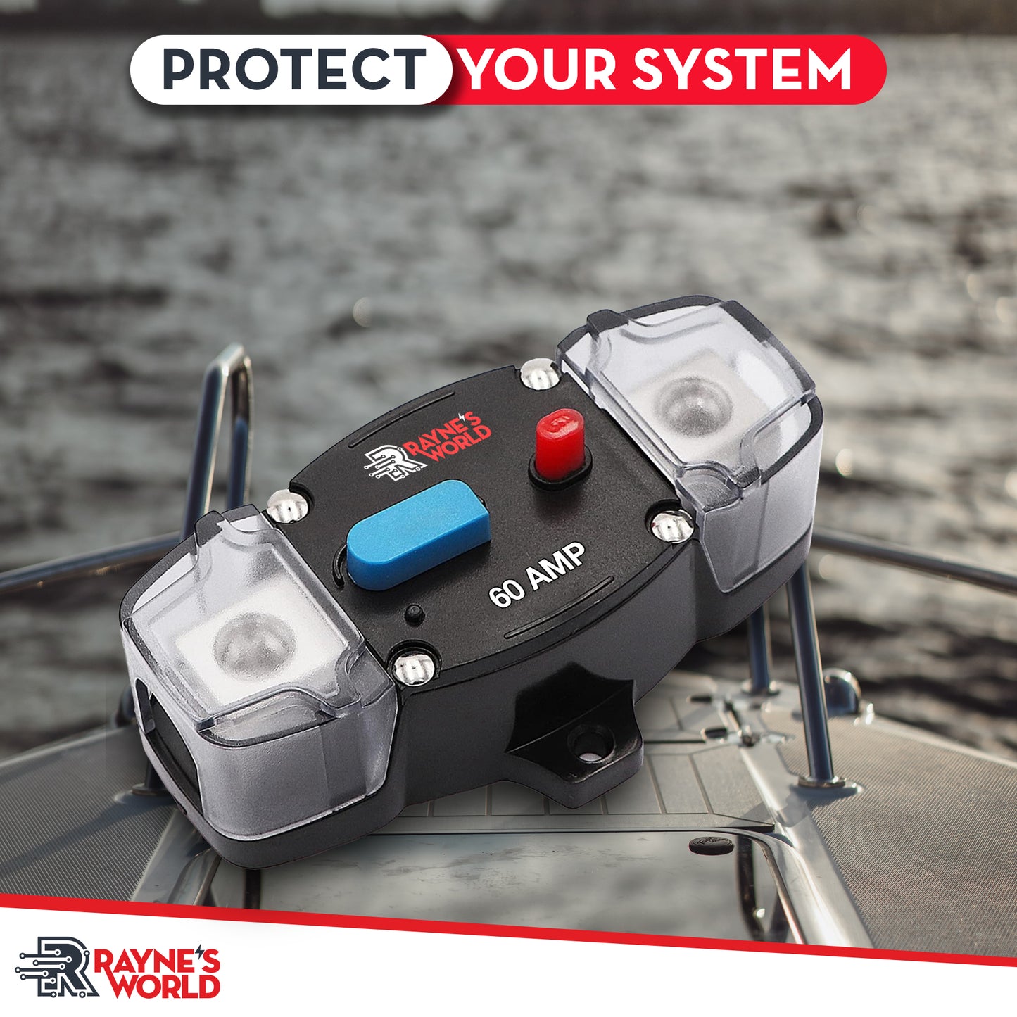 60 Amp Inline Waterproof Circuit Breaker with Dust Covers 12-48V