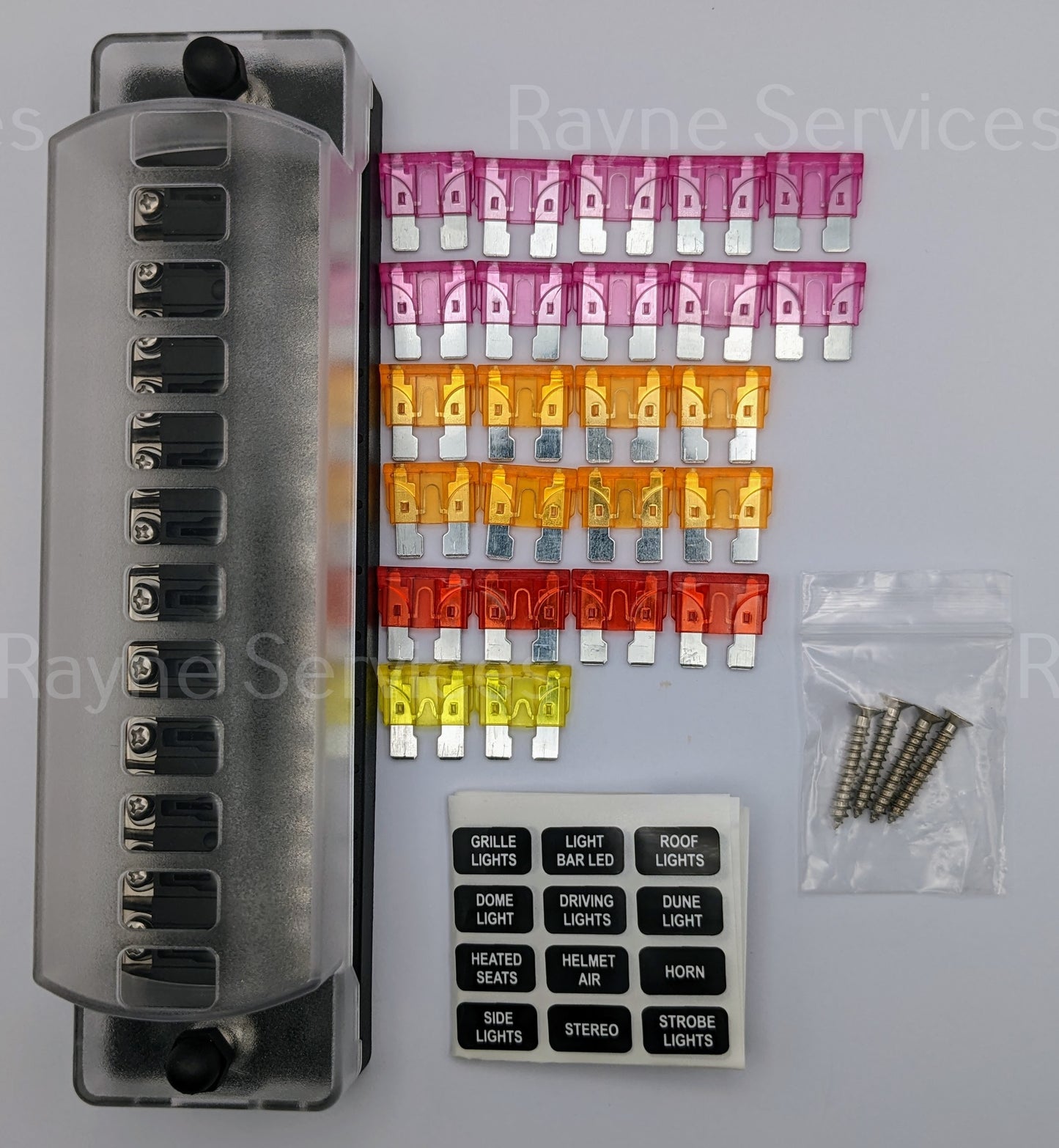 12 Way ATO/ATC Blade Fuse Block with Negative Bus Car/Auto/Solar/Boat 12V-48V
