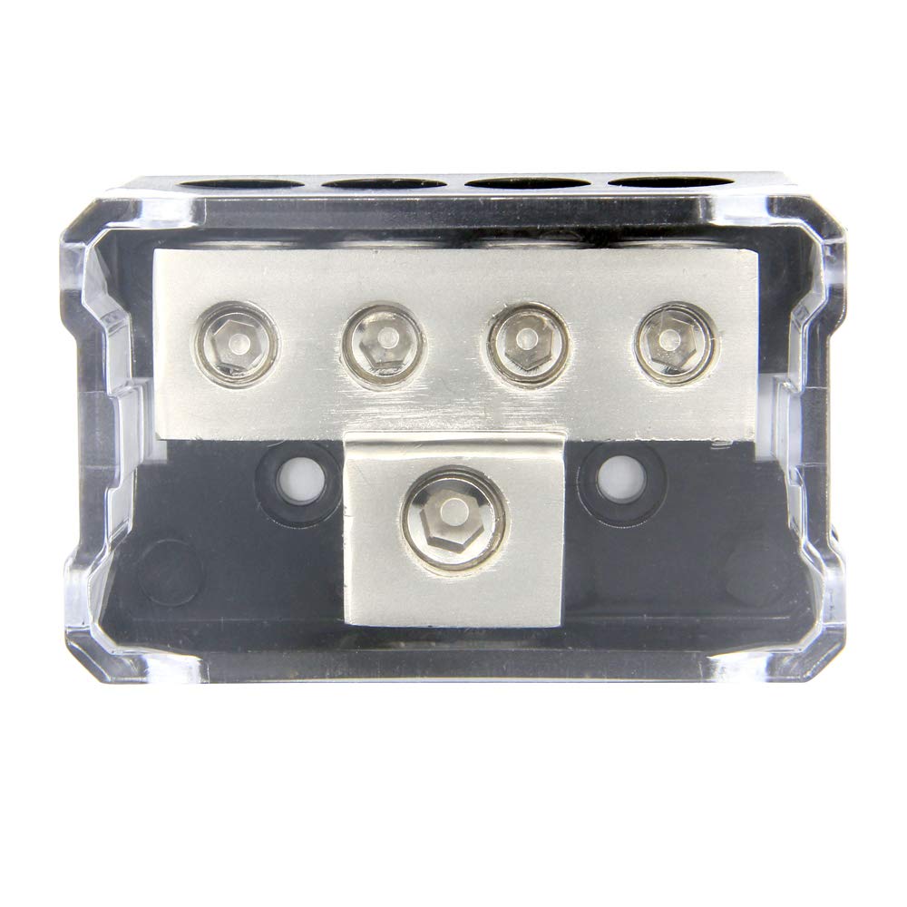 4 Way Distribution Block 0 AWG In, 4 AWG Out Car Audio Amp Power Ground Distributor Gray