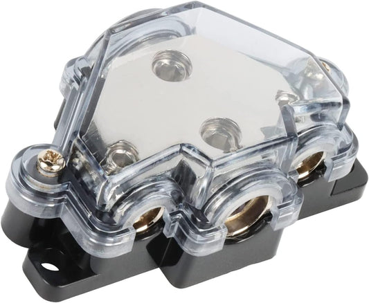 3 Way Distribution Block 2 AWG In, 2x 8 AWG Out, 1x 4 AWG Out Car Audio Amp Power Ground Distributor Gray