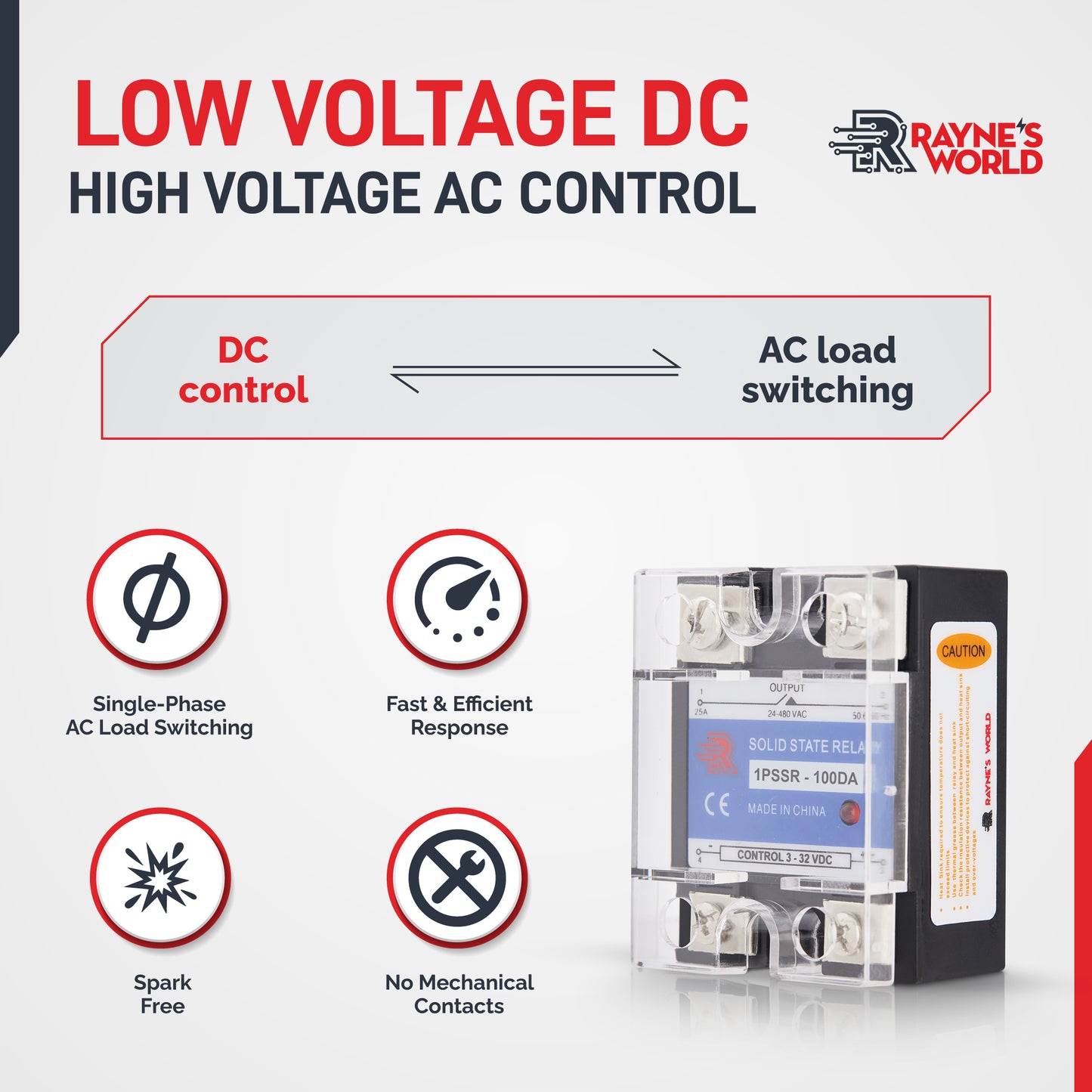 100 Amp DA Solid State Relay Module SSR-DC to AC-3-32VDC Control-24-480VAC Output