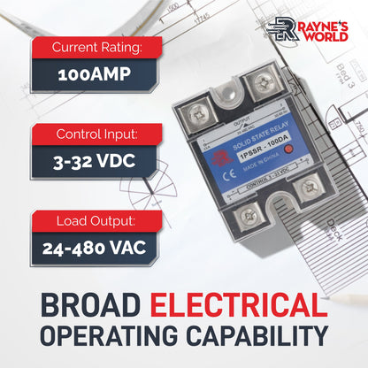 100 Amp DA Solid State Relay Module SSR-DC to AC-3-32VDC Control-24-480VAC Output