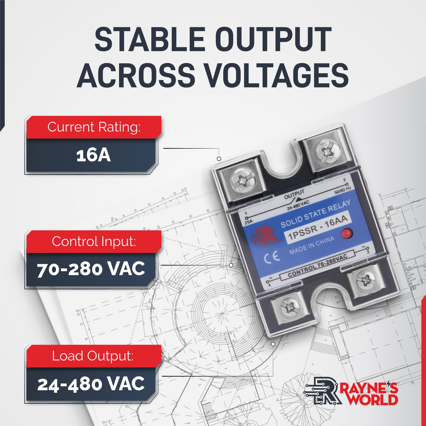 16 Amp AA Solid State Relay Module SSR-AC to AC-70-280VAC Control-24-480VAC Output