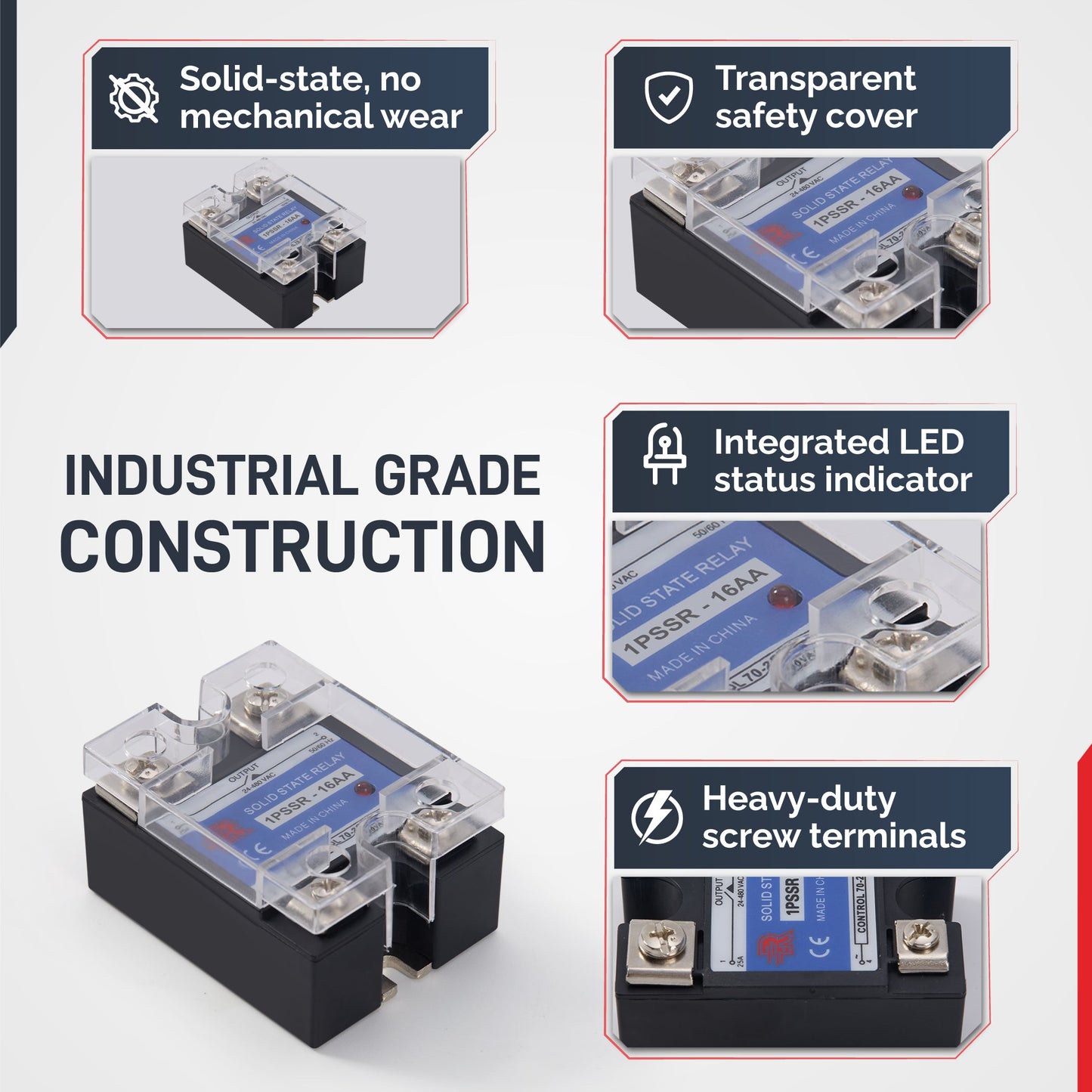 16 Amp AA Solid State Relay Module SSR-AC to AC-70-280VAC Control-24-480VAC Output
