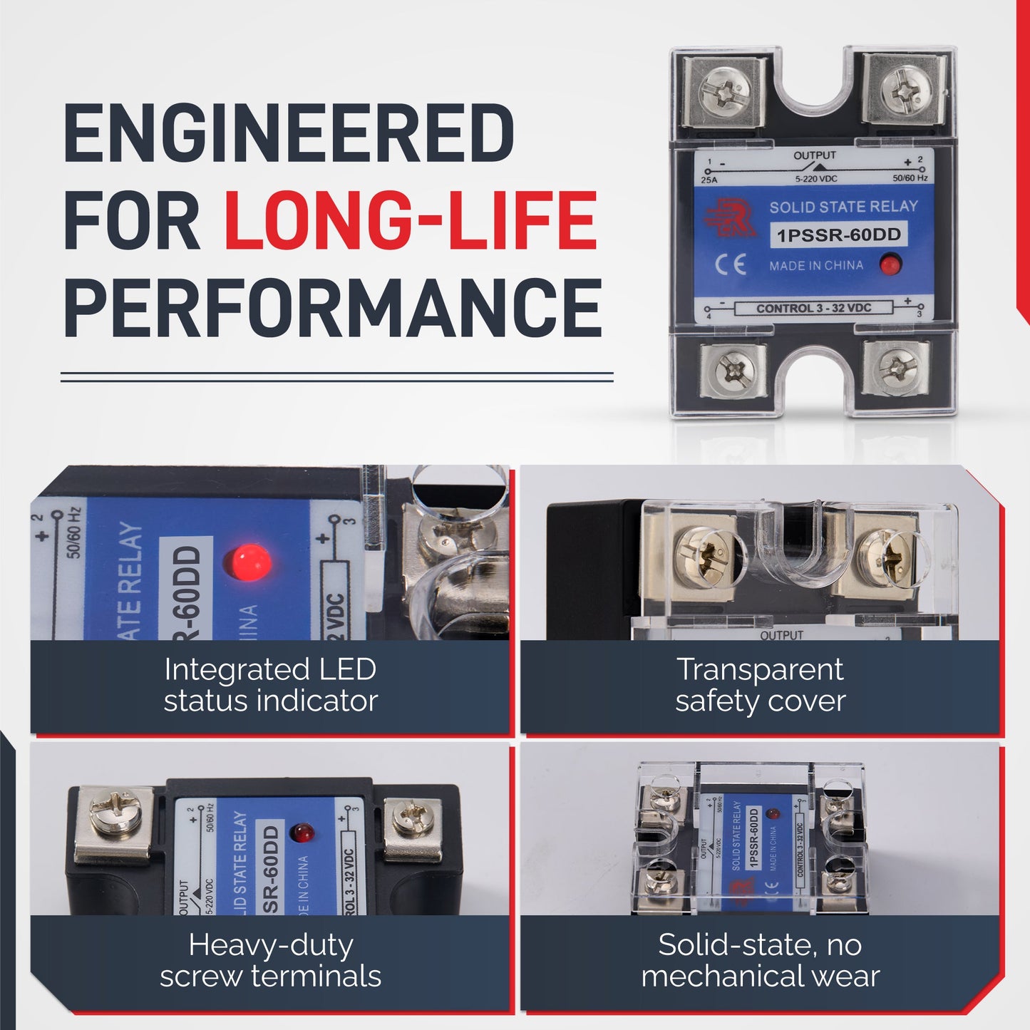 60 Amp DD Solid State Relay Module SSR-DC to DC-3-32VDC Control-12-220VDC Output