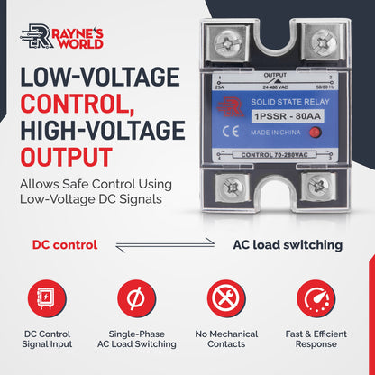 80 Amp AA Solid State Relay Module SSR-AC to AC-70-280VAC Control-24-480VAC Output