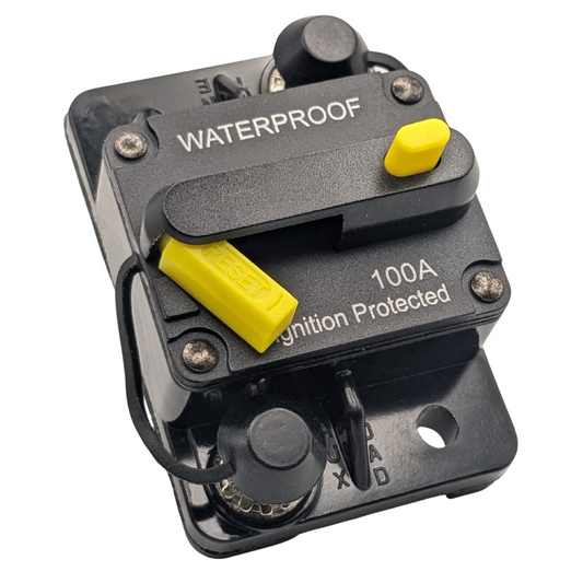 100 Amp Waterproof Circuit Breaker 12-48V Manual Reset Yellow Buttons