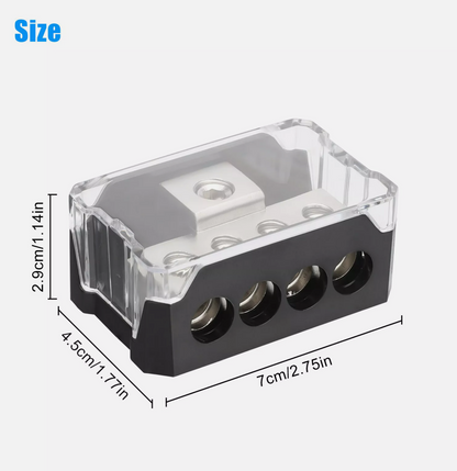 4 Way Distribution Block 0 AWG In, 4 AWG Out Car Audio Amp Power Ground Distributor Gray
