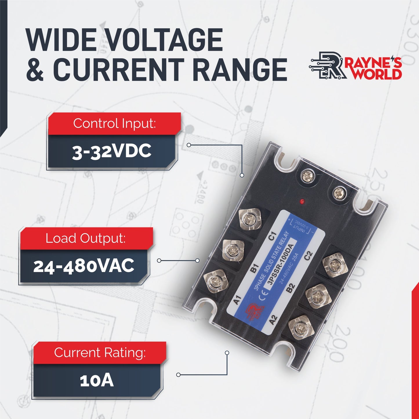 100 Amp DA 3 Phase Solid State Relay Module SSR-DC to AC-3-32VDC Control-24-480VAC Output