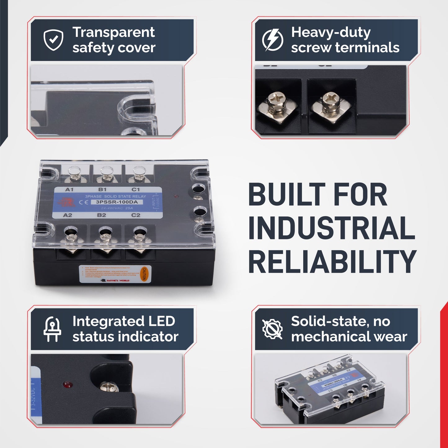 100 Amp DA 3 Phase Solid State Relay Module SSR-DC to AC-3-32VDC Control-24-480VAC Output