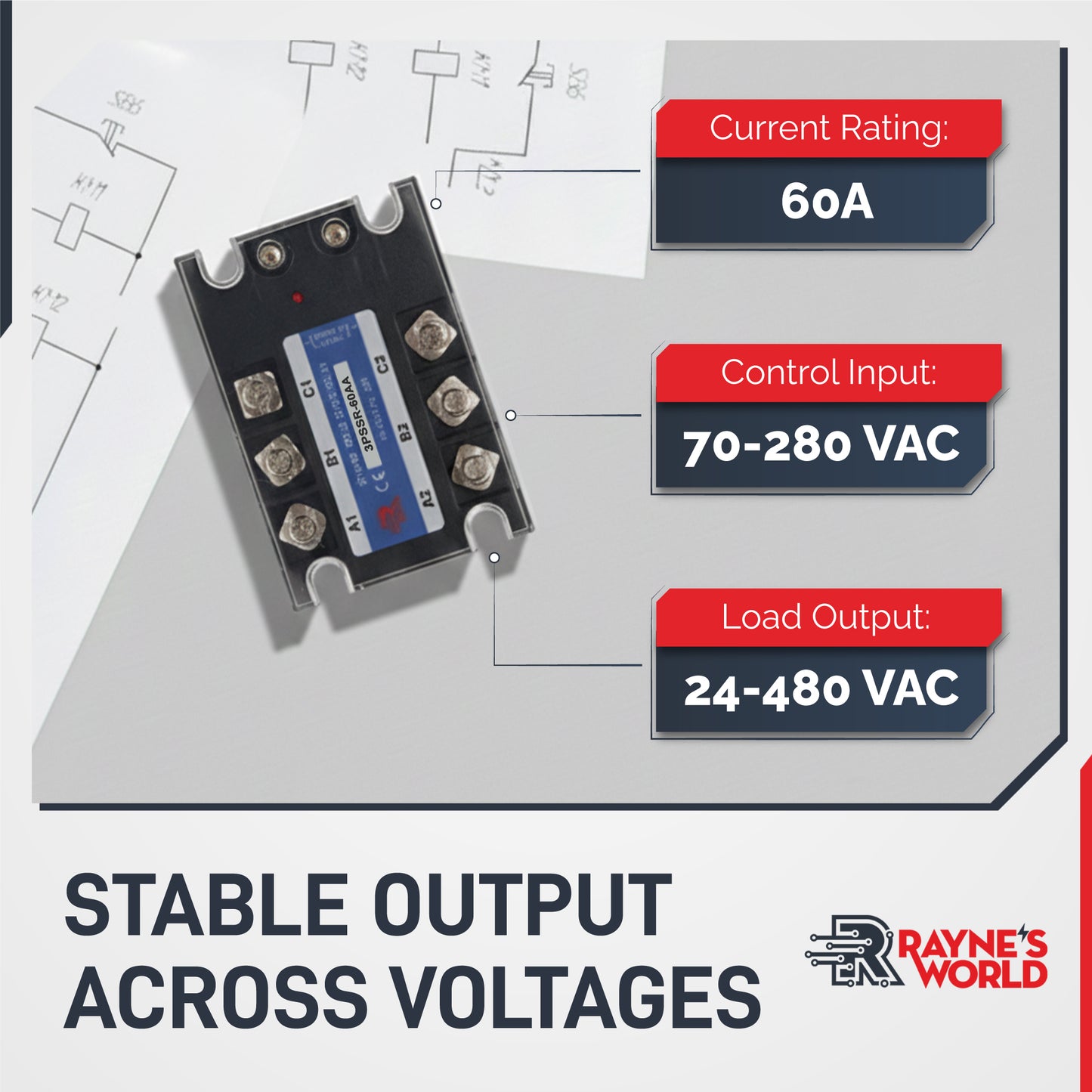 60 Amp AA 3 Phase Solid State Relay Module SSR-AC to AC-70-280VAC Control-24-480VAC Output