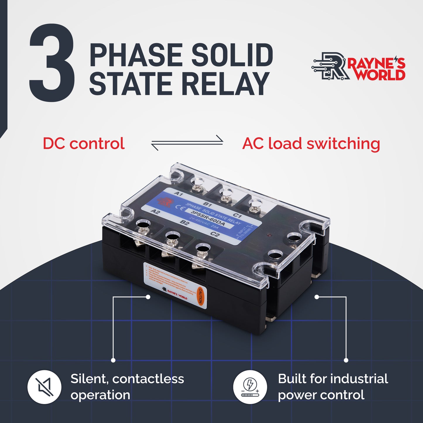 60 Amp DA 3 Phase Solid State Relay Module SSR-DC to AC-3-32VDC Control-24-480VAC Output