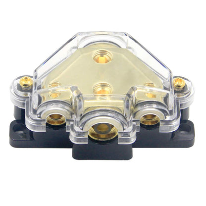 3 Way Power/Ground Distribution Block 2 AWG In, 2x 8 AWG Out, 1x 4 AWG Out