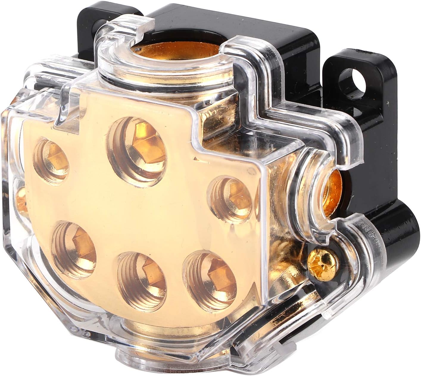 5 Way Distribution Block 0 AWG In, 2/4/8 AWG Out Car Audio Amp Power Ground Distributor Gold