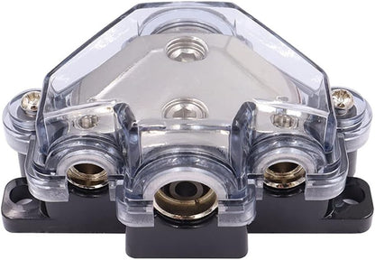 3 Way Power/Ground Distribution Block 2 AWG In, 2x 8 AWG Out, 1x 4 AWG Out