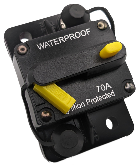 70 Amp Waterproof Circuit Breaker 12-48V Manual Reset Yellow Buttons