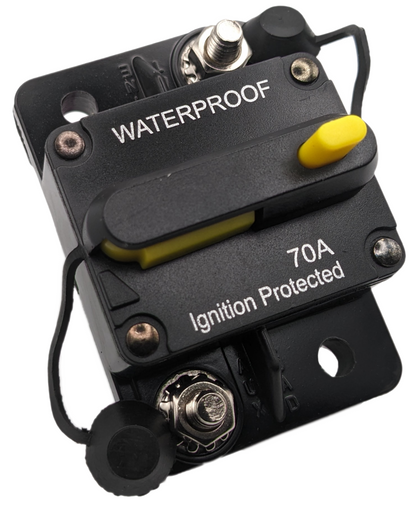 70 Amp Waterproof Circuit Breaker 12-48V Manual Reset Yellow Buttons