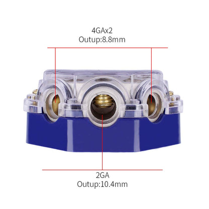 5 Way Distribution Block 0 AWG In, 2/4/8 AWG Out Car Audio Amp Power Ground Distributor Blue