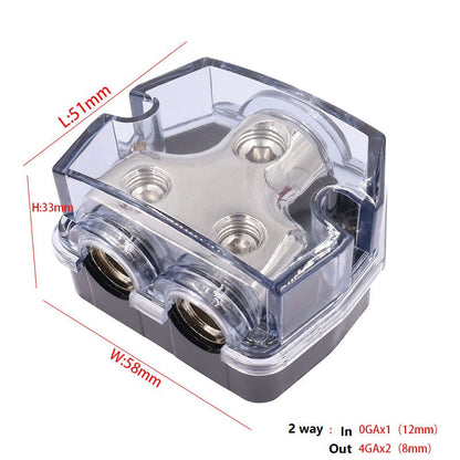 2 Way Distribution Block 0-4 AWG In, 4-8 AWG Out Power or Ground