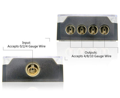 4 Way Distribution Block 0 AWG In, 4 AWG Out Car Audio Amp Power Ground Distributor