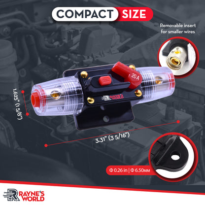 20 Amp Inline Waterproof Circuit Breaker Manual Reset 12V-48V