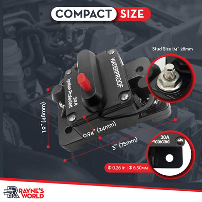 30A-300 Amp Waterproof Circuit Breaker Manual Reset 12-48V DC