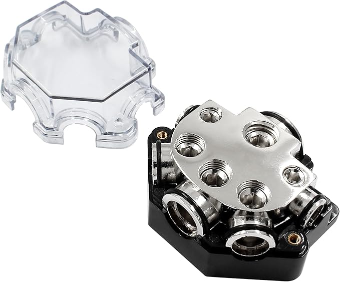 5 Way Distribution Block 0 AWG In, 2/4/8 AWG Out Car Audio Amp Power Ground Distributor Gray