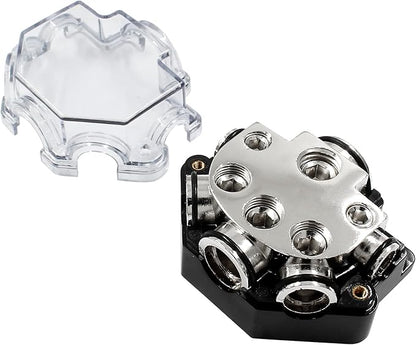 5 Way Distribution Block 0 AWG In, 2/4/8 AWG Out Car Audio Amp Power Ground Distributor Gray