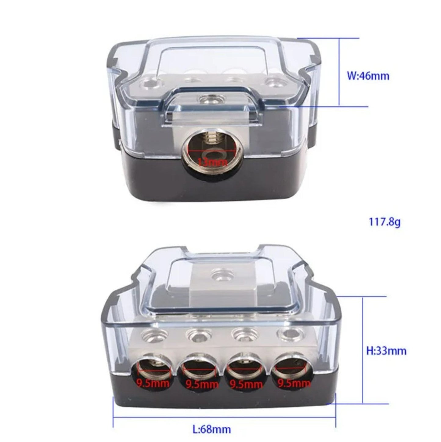 4 Way Power/Ground Distribution Block 0 AWG In, 4 AWG Out (Fits 4-8 AWG)