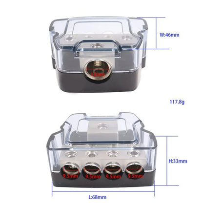 4 Way Power/Ground Distribution Block 0 AWG In, 4 AWG Out (Fits 4-8 AWG)