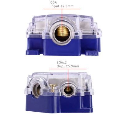 5 Way Distribution Block 0 AWG In, 2/4/8 AWG Out Car Audio Amp Power Ground Distributor Blue