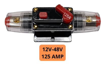 125 Amp Inline Waterproof Circuit Breaker Auto/Marine/Solar Manual Reset 12V-48V