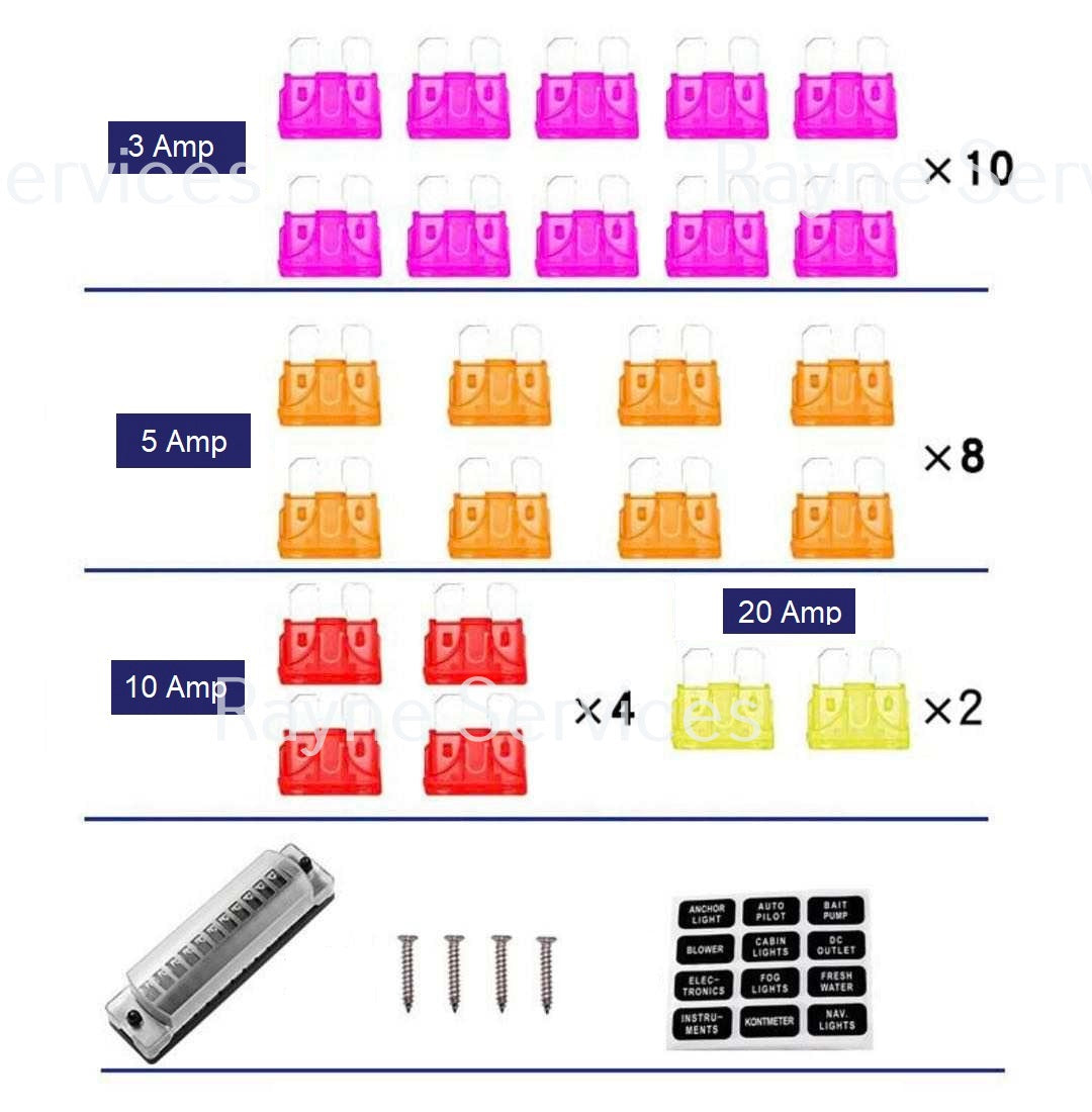 12 Way ATO/ATC Blade Fuse Block with Negative Bus Car/Auto/Solar/Boat 12V-48V